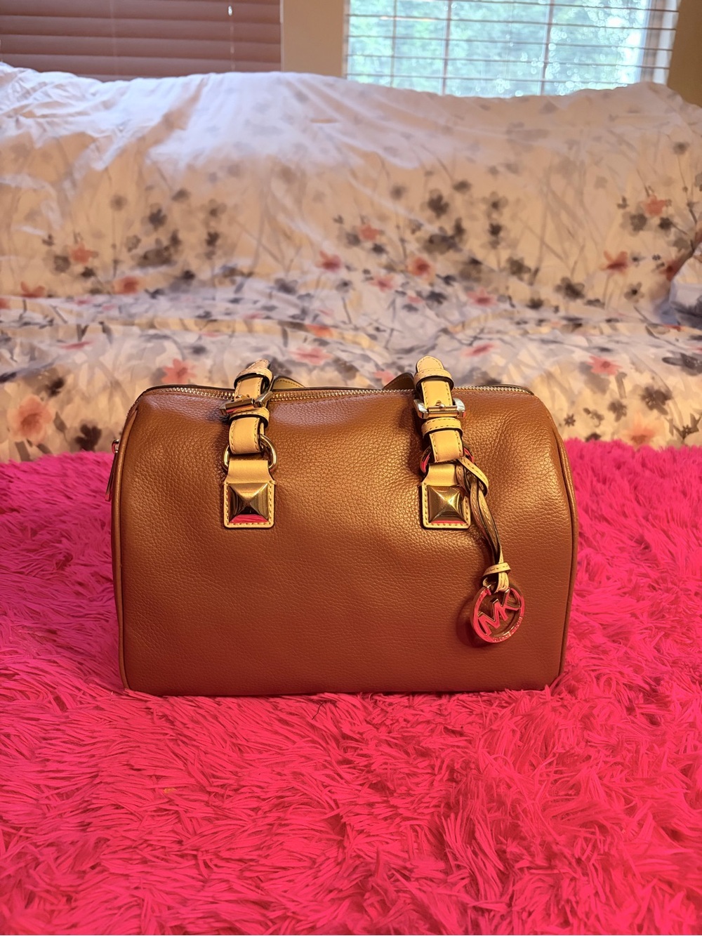 Michael Kors Brown Leather Satchel with Gold-Tone Accents